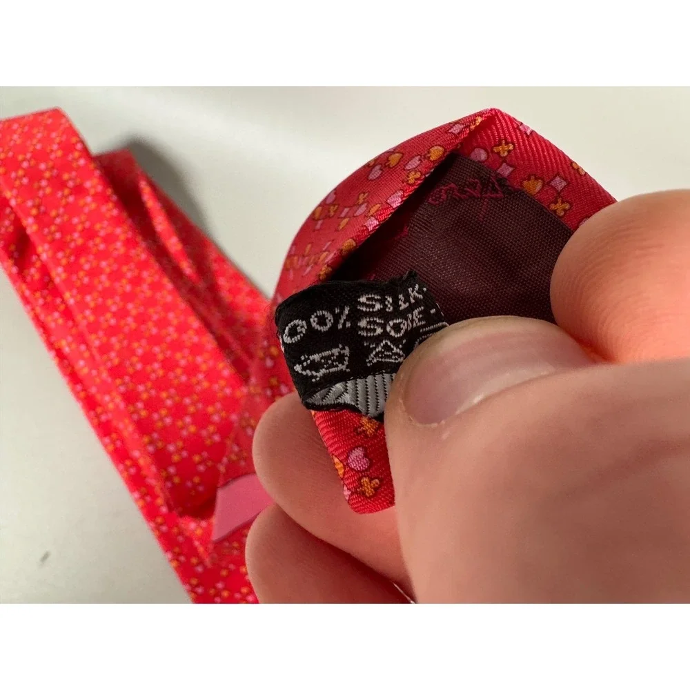Salvatore Ferragamo Mens Red Silk Tie Micro Print Italy‎